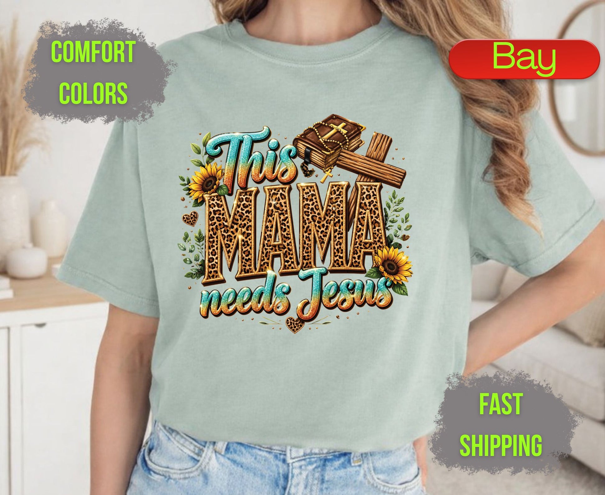 This Mama Needs Jesus Comfort Colors T Shirts Cute Christian Mother Tee Leopard Print Mama Shirt Sunflower Holy Bible Graphic Mothers Day Gifts