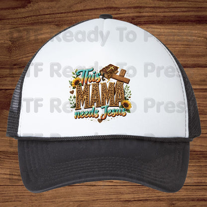 This Mama Needs Jesus Leopard Print DTF Transfer Ready to Press Christian Mother's Day UV DTF Sticker Western Sunflower Cross Bible Heat Transfer for Shirts