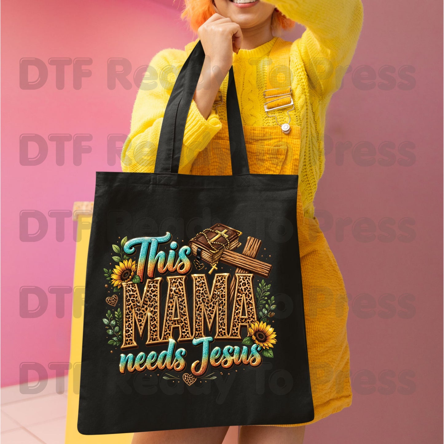 This Mama Needs Jesus Leopard Print DTF Transfer Ready to Press Christian Mother's Day UV DTF Sticker Western Sunflower Cross Bible Heat Transfer for Shirts