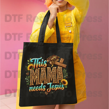 This Mama Needs Jesus Leopard Print DTF Transfer Ready to Press Christian Mother's Day UV DTF Sticker Western Sunflower Cross Bible Heat Transfer for Shirts