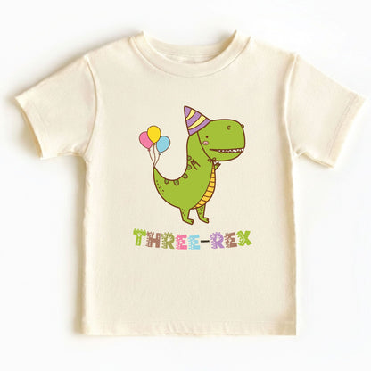 Three-Rex 3rd Birthday Shirt Custom Dinosaur Toddler Tee Three Rex Kids Party Outfit 3 Year Old Childrens Birthday Gift with Back Print