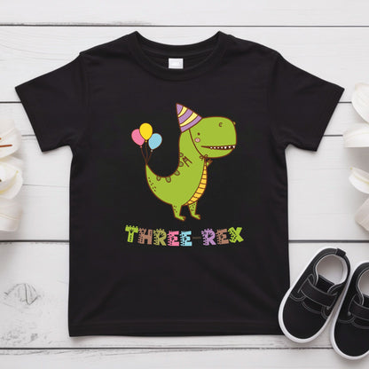 Three-Rex 3rd Birthday Shirt Custom Dinosaur Toddler Tee Three Rex Kids Party Outfit 3 Year Old Childrens Birthday Gift with Back Print
