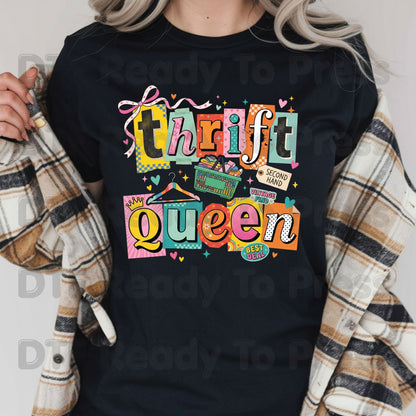 Thrift Queen DTF Transfer Ready to Press Retro Ransom Note Vintage Find Heat Transfer For Shirts Second Hand Shopping UV Sticker Prints
