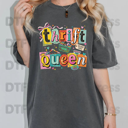 Thrift Queen DTF Transfer Ready to Press Retro Ransom Note Vintage Find Heat Transfer For Shirts Second Hand Shopping UV Sticker Prints