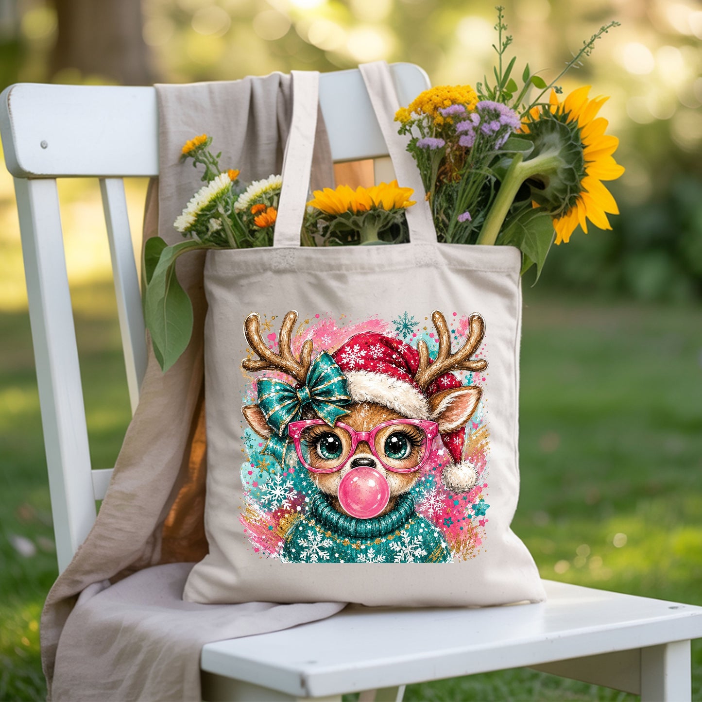 Christmas Reindeer Pink Glasses T-Shirt, Bubblegum Deer Santa Hat Cute Comfort Color Tee