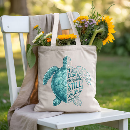 Christian Sea Turtle Psalm 23 T-Shirt, He Leads Me Beside Still Waters Faith Tee