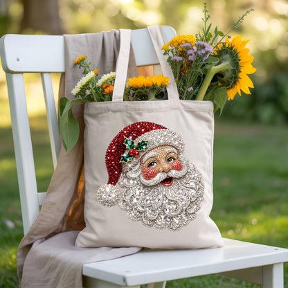 Christmas Santa Claus Vintage T-Shirt, Bejeweled Rhinestone Santa Head Festive Holiday Tee