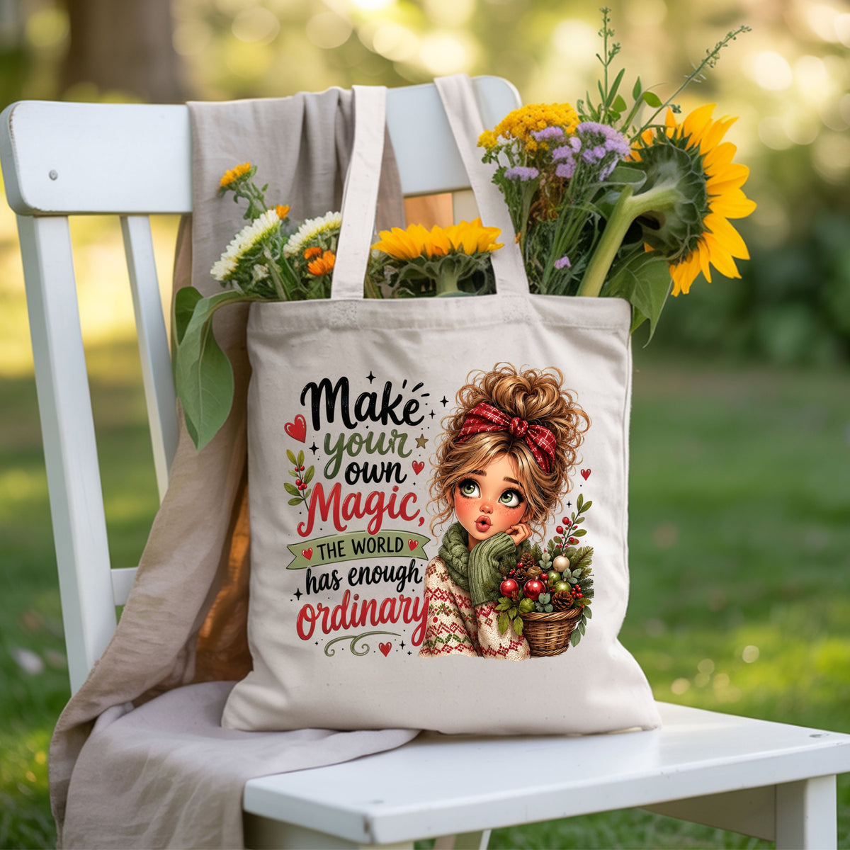 Make Your Own Magic Christmas Messy Bun Girl T-Shirt, Festive Holiday Quote Comfort Color Tee