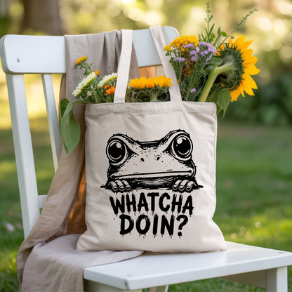 Whatcha Doin Frog Funny Peeking T-Shirt, Black White Cute Frog Tee