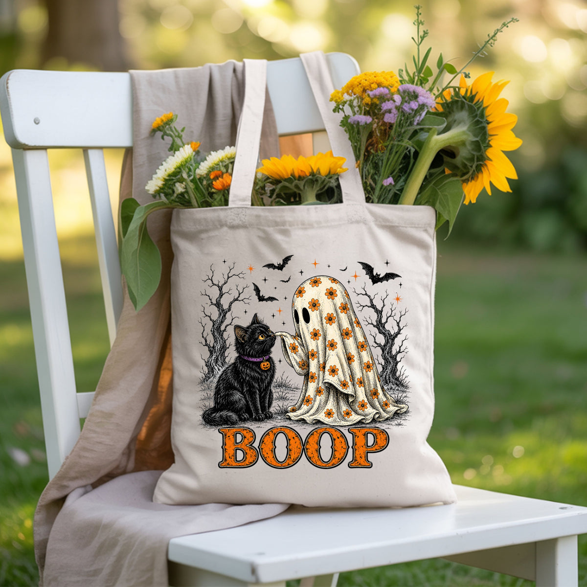 Halloween Ghost Boop Black Cat T-Shirt, Spooky Season Ghost Tee