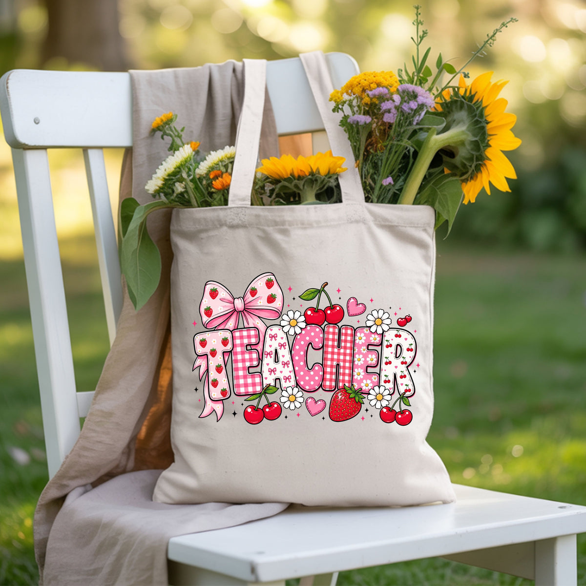 Teacher Coquette Pink T-Shirt, Strawberries Cherries Bow School Educator Tee
