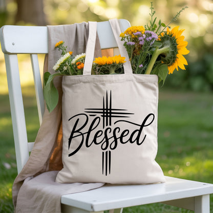 Blessed Cross Christian T-Shirt, Script Cursive Faith Minimalist Religious Tee Sweatshirt