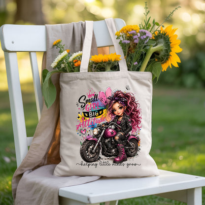 Small Girl Big Attitude Biker Girl T-Shirt, Pink Motorcycle Cute Rocker Tee
