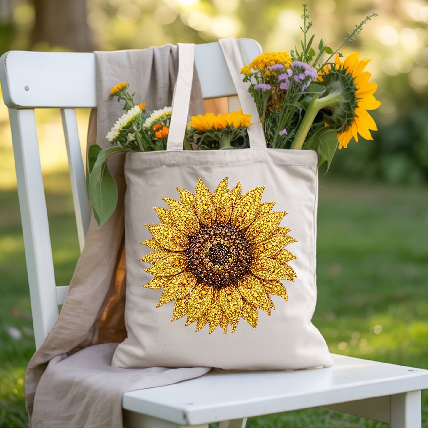 Sunflower Yellow Beaded Floral T-Shirt, Summer Fall Flower Tee