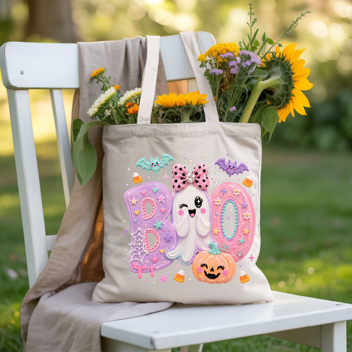 Pastel Cute Ghost Halloween Boo T-Shirt, Pink Purple Bow Pumpkin Candy Corn Girls Tee