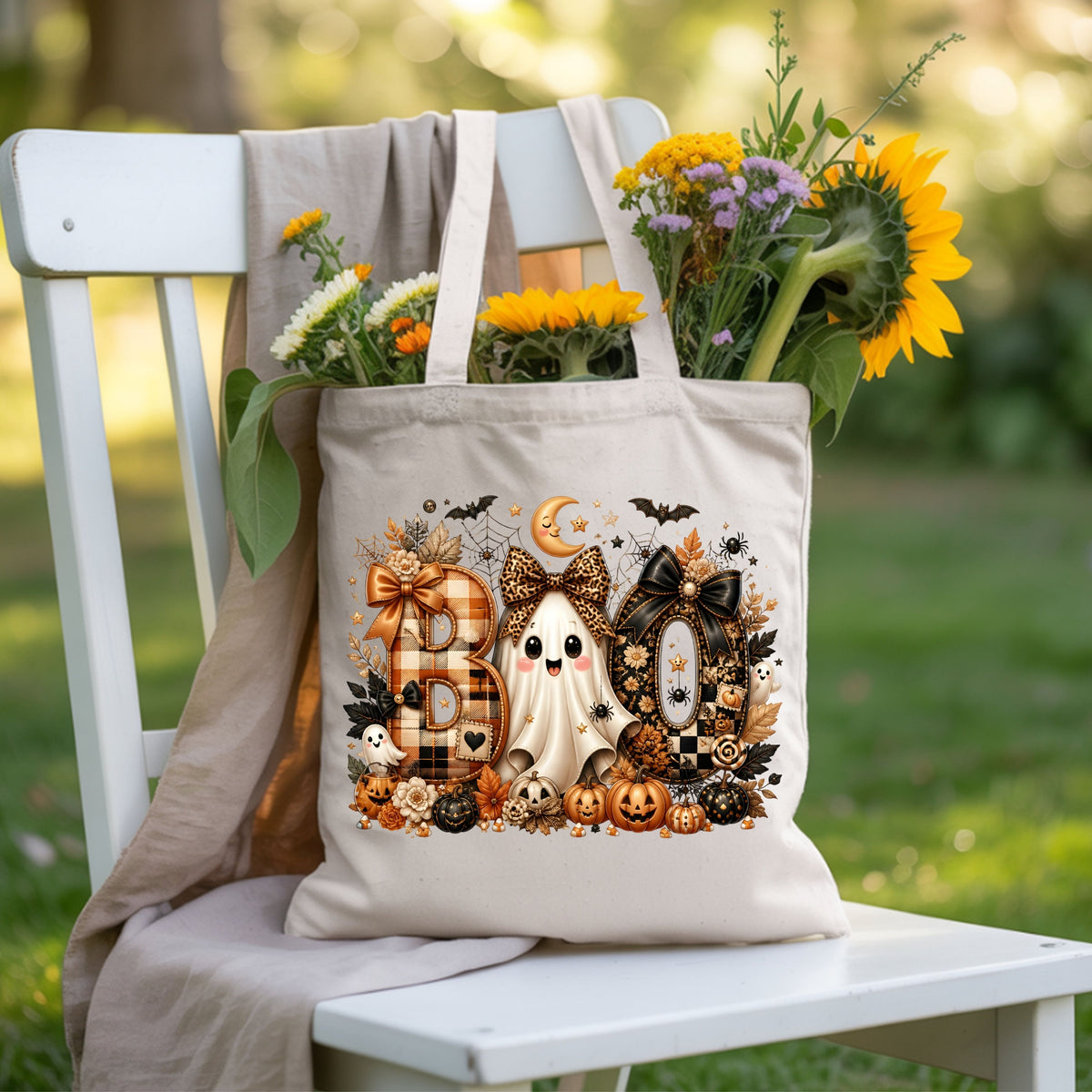 Halloween Boo Ghost T-Shirt, Cute Bows Orange Plaid Leopard Spooky Season Comfort Color Tee