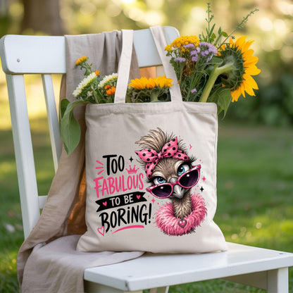 Funny Ostrich Too Fabulous to Be Boring T-Shirt, Sassy Emu Pink Bow Sunglasses Feather Boa Tee