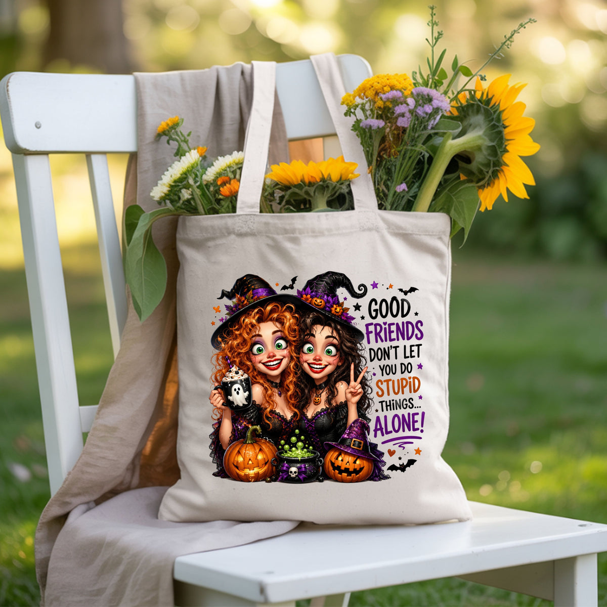 Halloween Witches Best Friends T-Shirt, Funny Spooky Besties Good Friends Tee