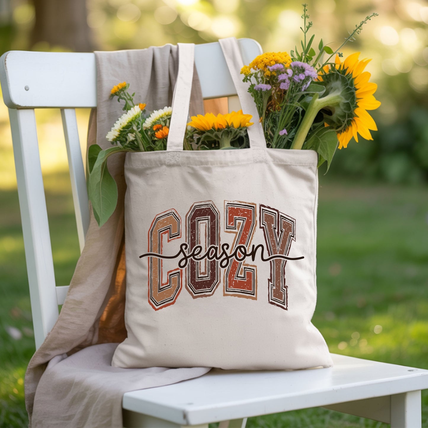 Cozy Season Fall T-Shirt, Distressed Varsity Letters Autumn Neutral Tones Tee