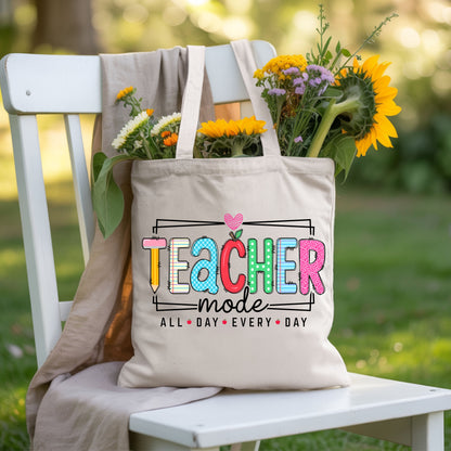 Teacher Mode All Day Every Day T-Shirt, Pencil Apple Back to School Teacher Tee