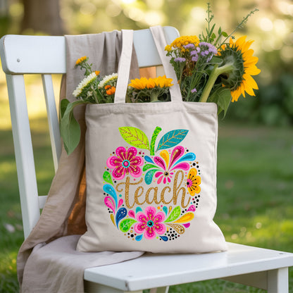 Teacher Teach Floral Apple T-Shirt, Colorful Back to School Teacher Life Tee