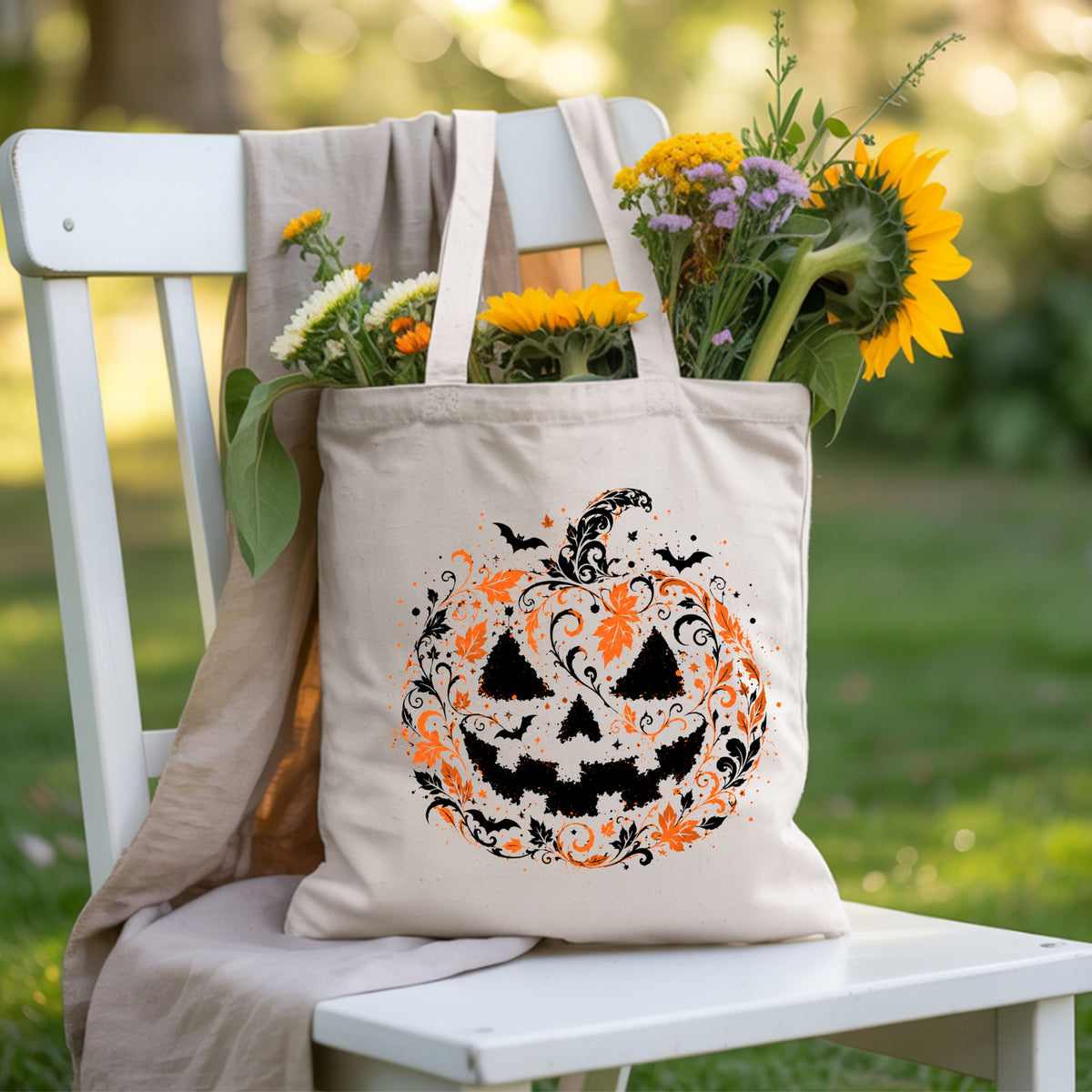 Halloween Pumpkin Face Floral Swirl Gothic T-Shirt, Intricate Spooky Pumpkin Tee