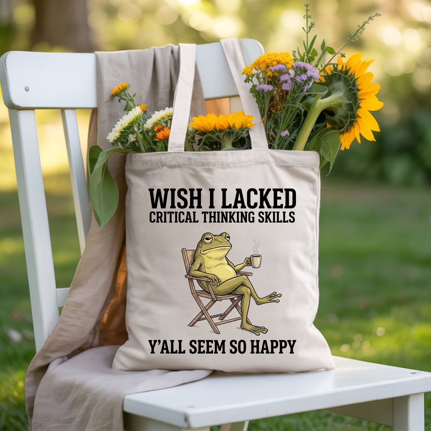 Wish I Lacked Critical Thinking Skills Sarcastic Frog T-Shirt, Coffee Quote Funny Tee