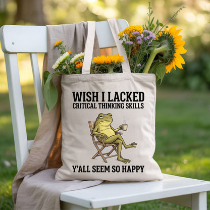 Wish I Lacked Critical Thinking Skills Sarcastic Frog T-Shirt, Coffee Quote Funny Tee