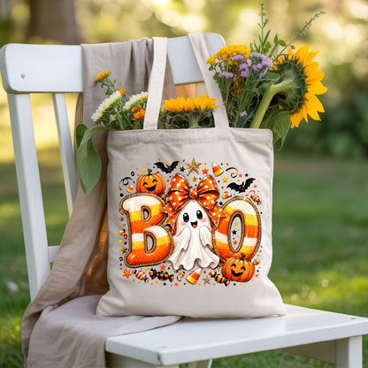 Halloween Boo Ghost Orange Bow T-Shirt, Candy Corn Pumpkin Spooky Season Tee