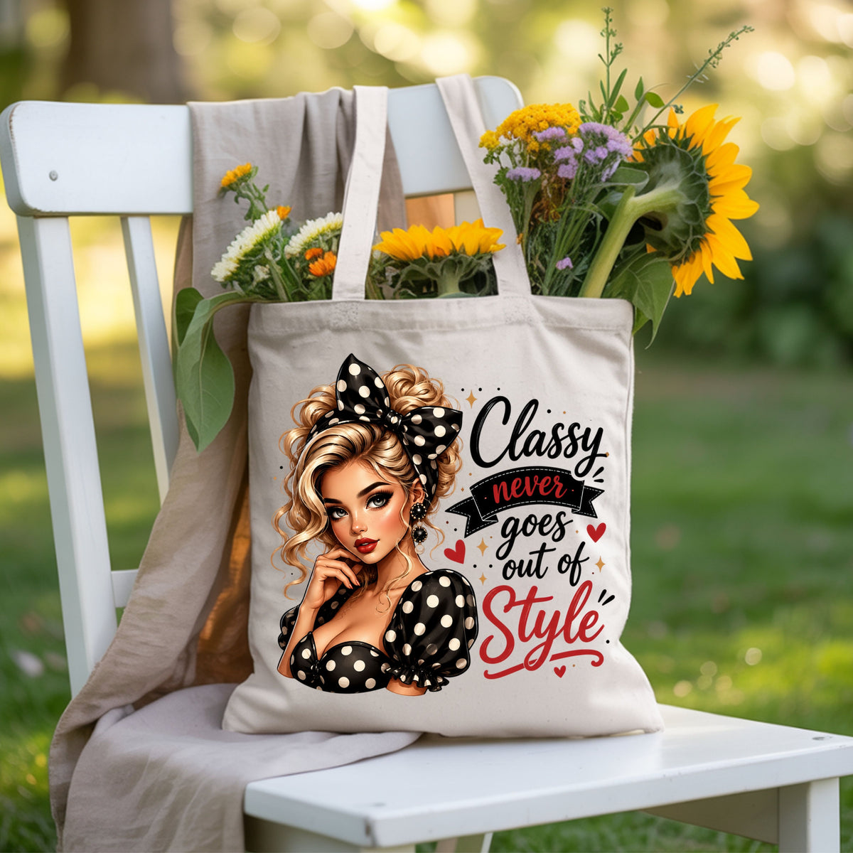 Classy Never Goes Out of Style Pinup Girl T-Shirt, Vintage Polka Dot Bow Tee Sweatshirt