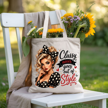 Classy Never Goes Out of Style Pinup Girl T-Shirt, Vintage Polka Dot Bow Tee Sweatshirt
