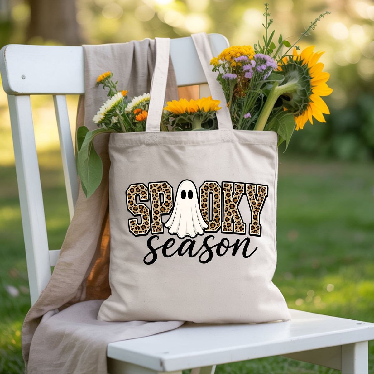 Halloween Spooky Season Ghost T-Shirt, Leopard Print Cheetah Varsity Letters Tee