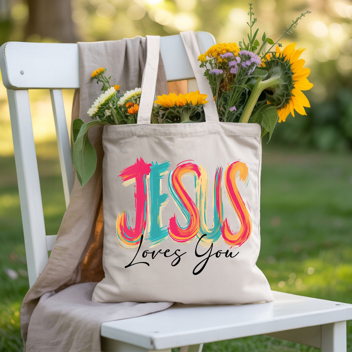 Jesus Loves You Christian Faith T-Shirt, Colorful Brushstroke Quote Tee