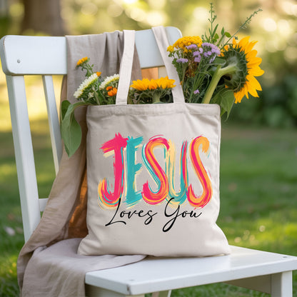 Jesus Loves You Christian Faith T-Shirt, Colorful Brushstroke Quote Tee