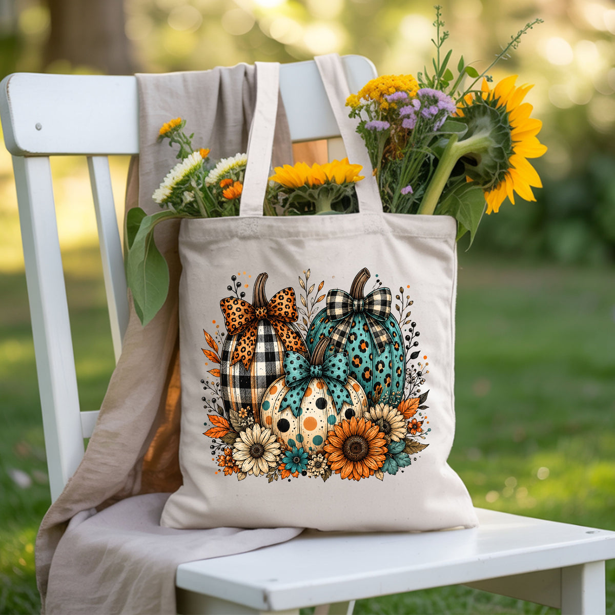 Fall Leopard Plaid Pumpkins T-Shirt, Teal Orange Floral Thanksgiving Tee