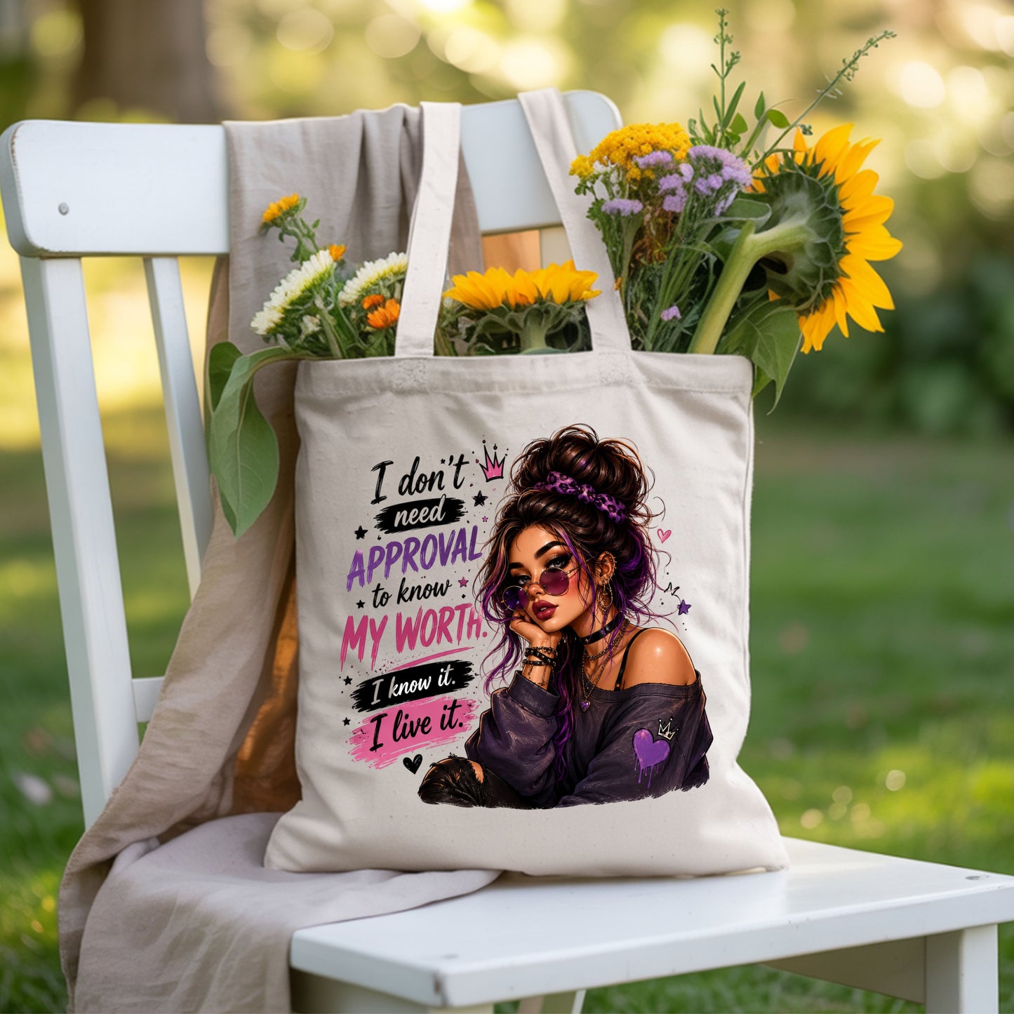 Inspirational I Don't Need Approval Know My Worth T-Shirt, Messy Bun Sunglasses Women Motivational Tee