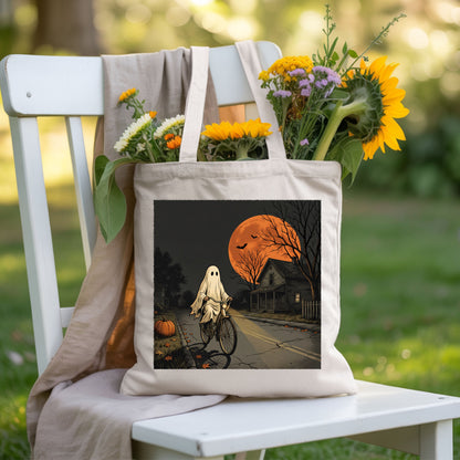 Ghost Riding Bike Halloween T-Shirt, Haunted House Orange Harvest Moon Tee Sweatshirt