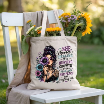 Inspirational Healing Woman She Chooses Healing Over Hurting T-Shirt, Floral Messy Bun Sunflower Tee