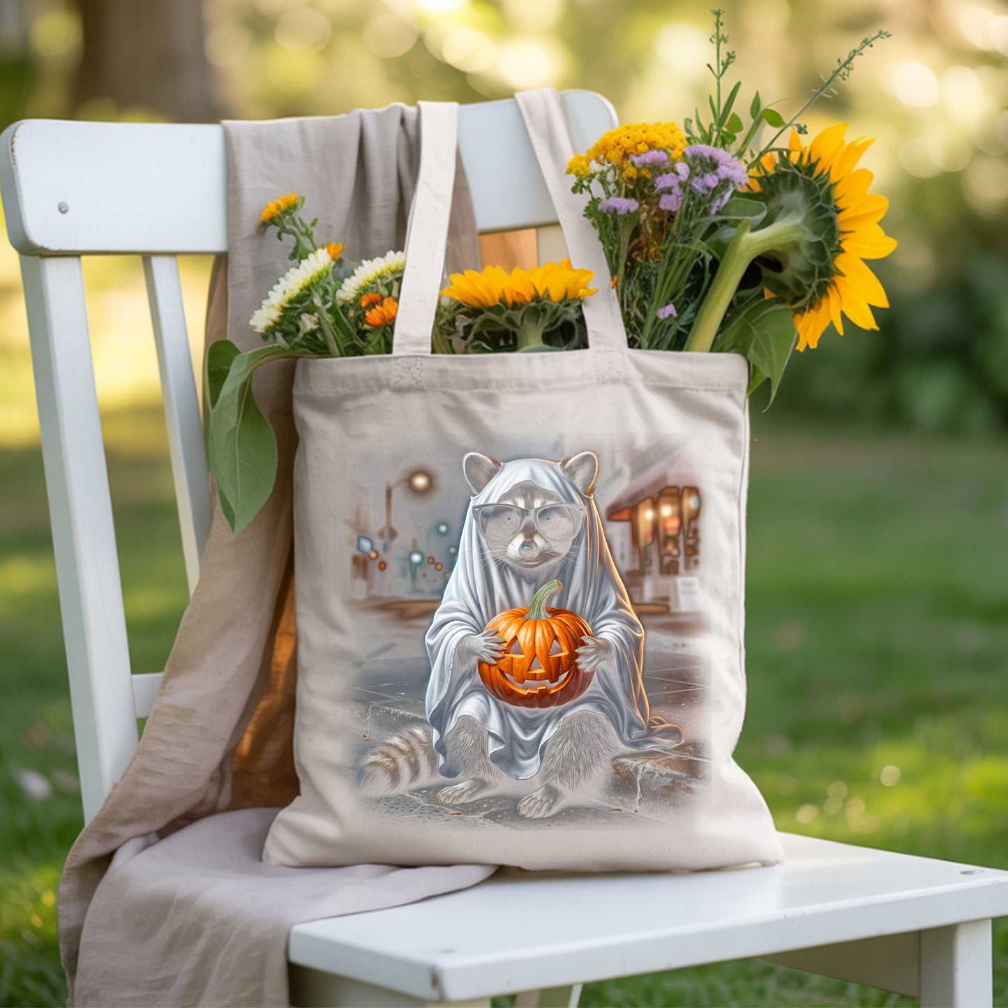 Halloween Ghost Raccoon T-Shirt, Pumpkin Trash Panda Spooky Vintage Tee