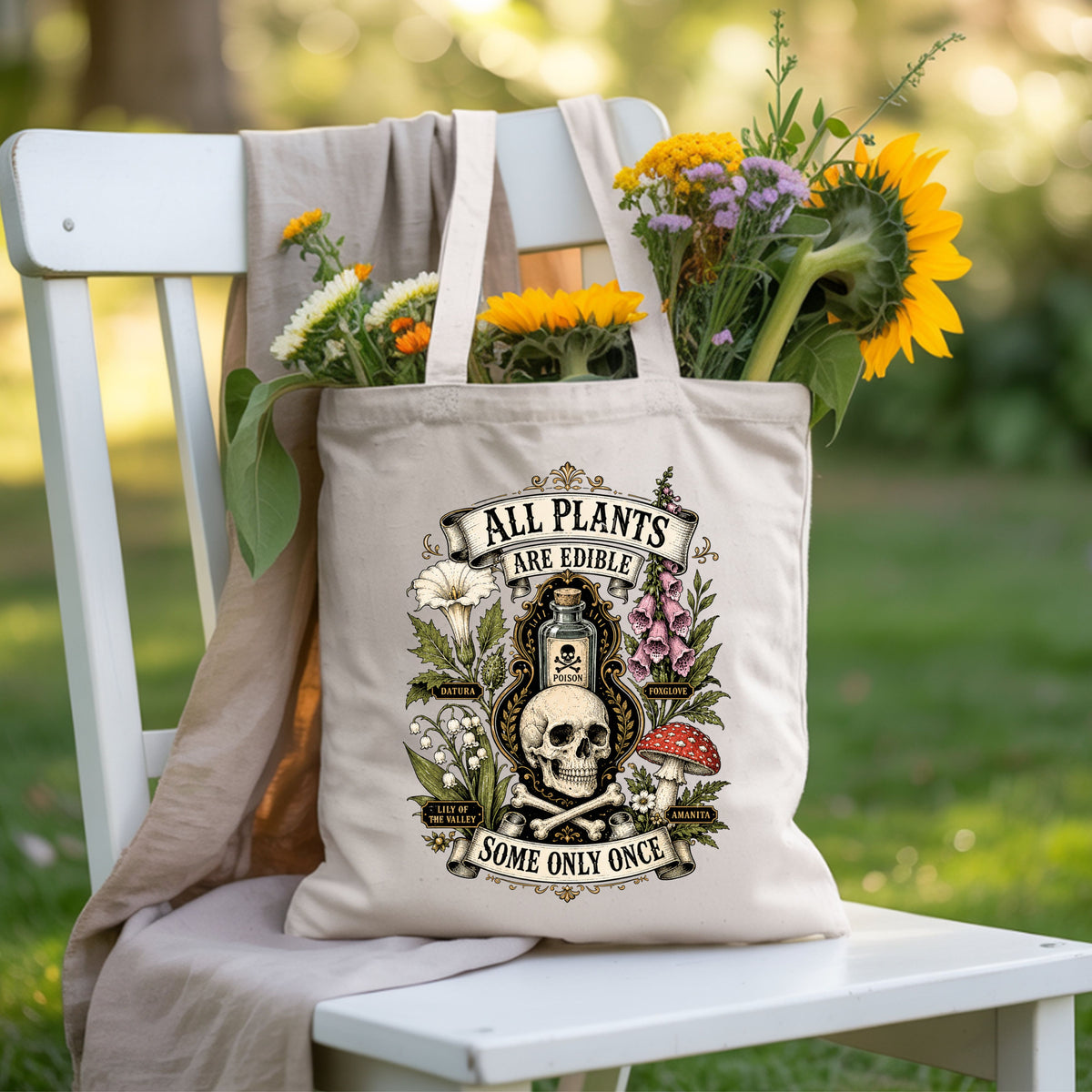 Funny Botanical All Plants Are Edible T-Shirt, Poisonous Mushroom Skull Vintage Tee