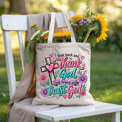 Christian Look Back Thank God T-Shirt, Look Forward Trust God Cross Flowers Tee