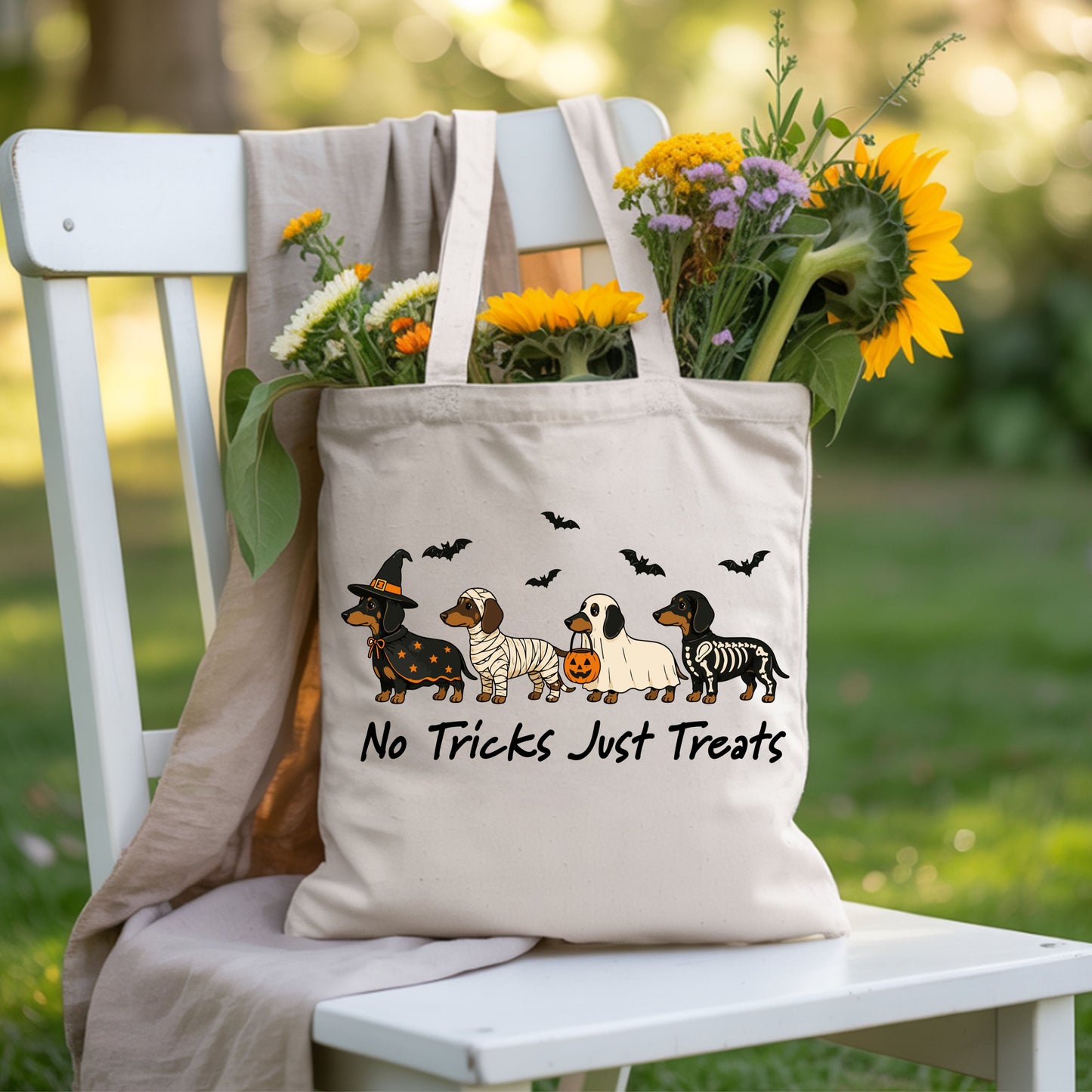 Dachshund Halloween Comfort Colors T Shirts No Tricks Just Treats Costume Tee Cute Ghost Mummy Witch Skeleton Dog Shirt Spooky Wiener Dog Hoodie