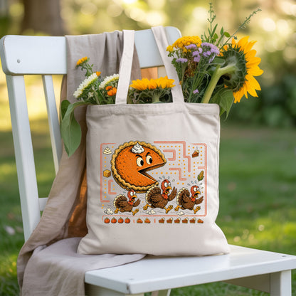 Funny Thanksgiving Pacman Pumpkin Pie T-Shirt, Chasing Turkeys Maze Video Game Tee
