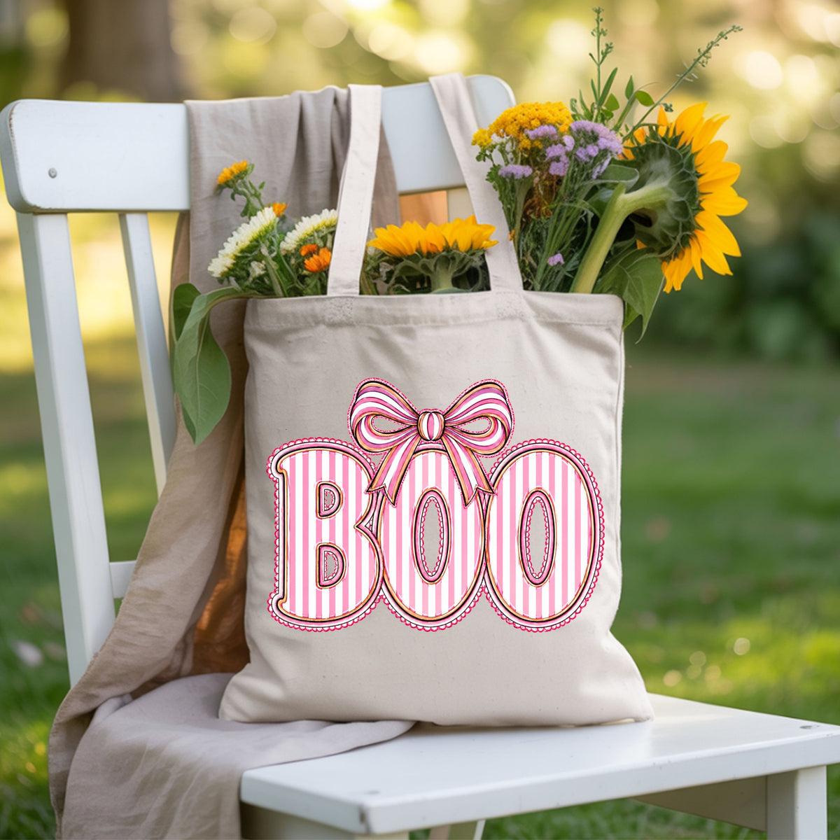 Boo Coquette Pink Bow Halloween T-Shirt, Striped Ribbon Cute Spooky Season Tee