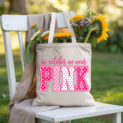 Breast Cancer Awareness In October We Wear Pink T-Shirt, Varsity Polka Dot Women Tee