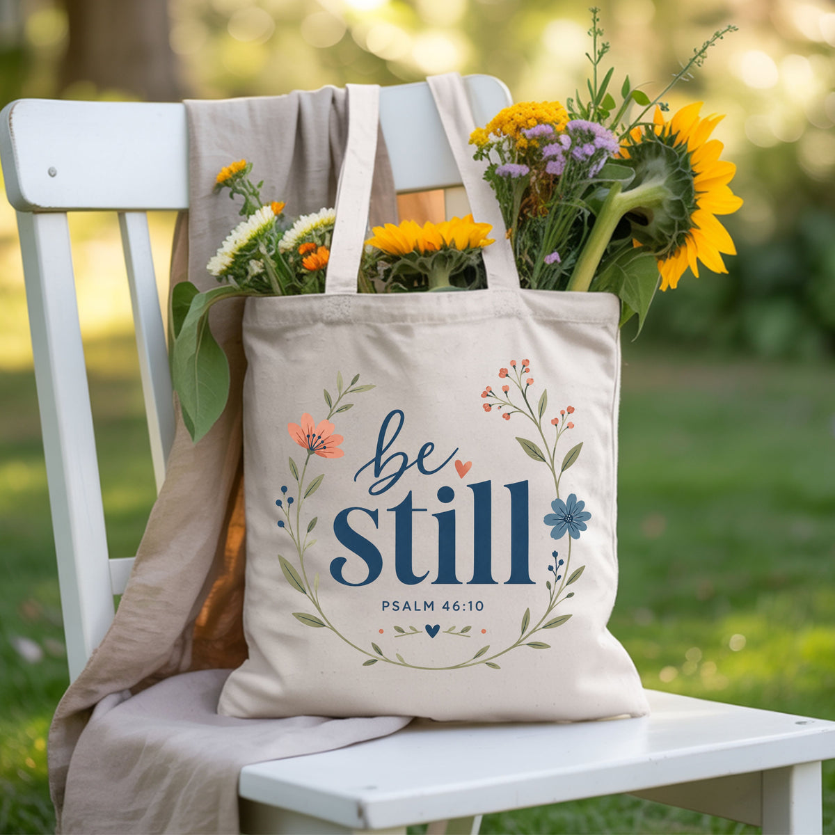 Be Still Psalm 46:10 Christian T-Shirt, Floral Wreath Bible Verse Faith Inspirational Tee
