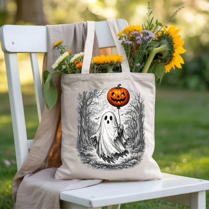Vintage Halloween Ghost Pumpkin Balloon T-Shirt, Spooky Forest Retro Tee