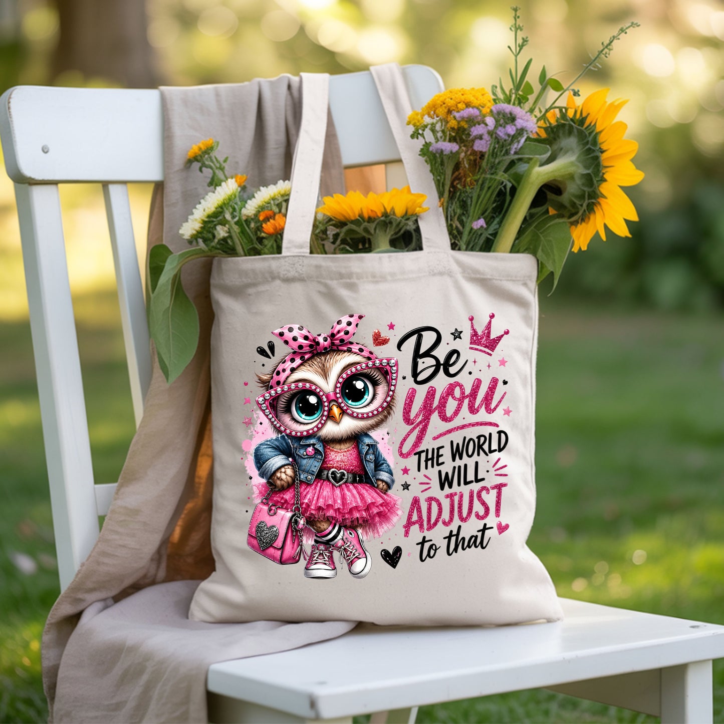 Inspirational Owl Be You T-Shirt, Pink Glasses Crown World Will Adjust Quote Tee