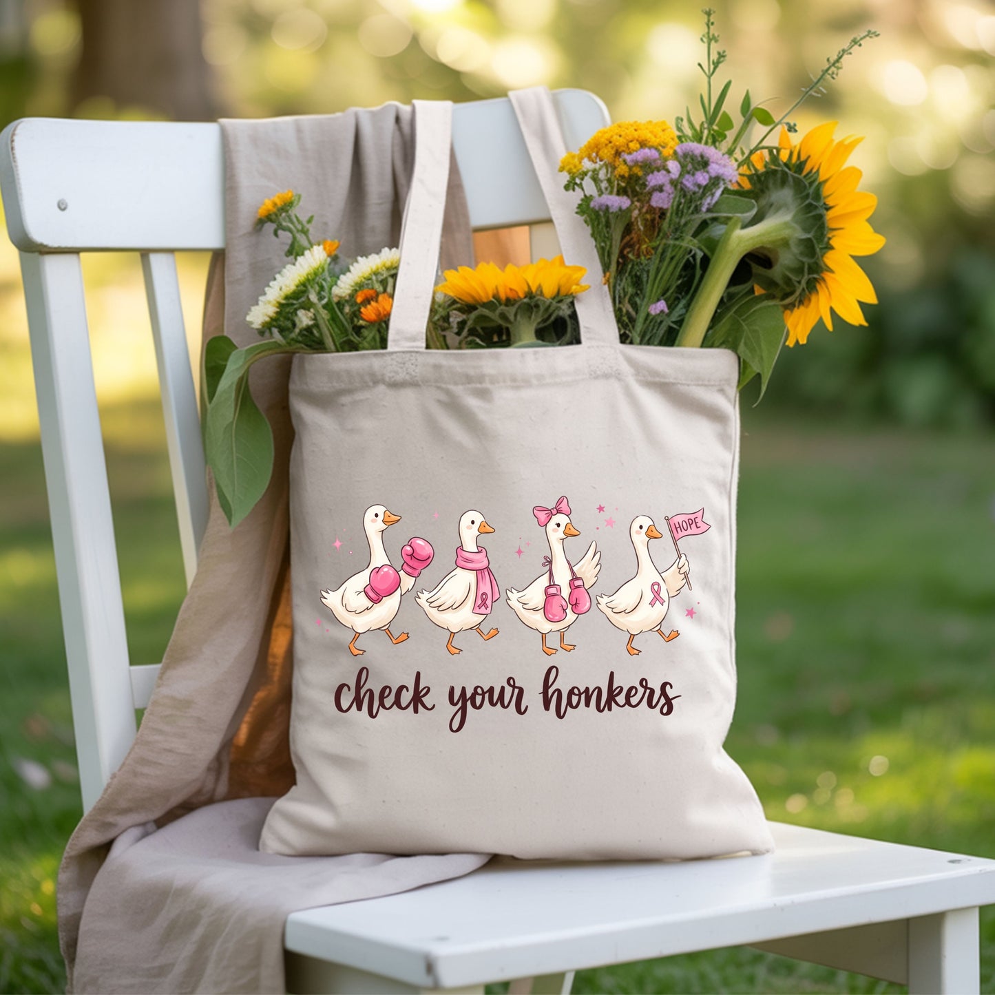 Check Your Honkers Ducks Breast Cancer Awareness T-Shirt, Pink Ribbon Boxing Gloves Geese Tee