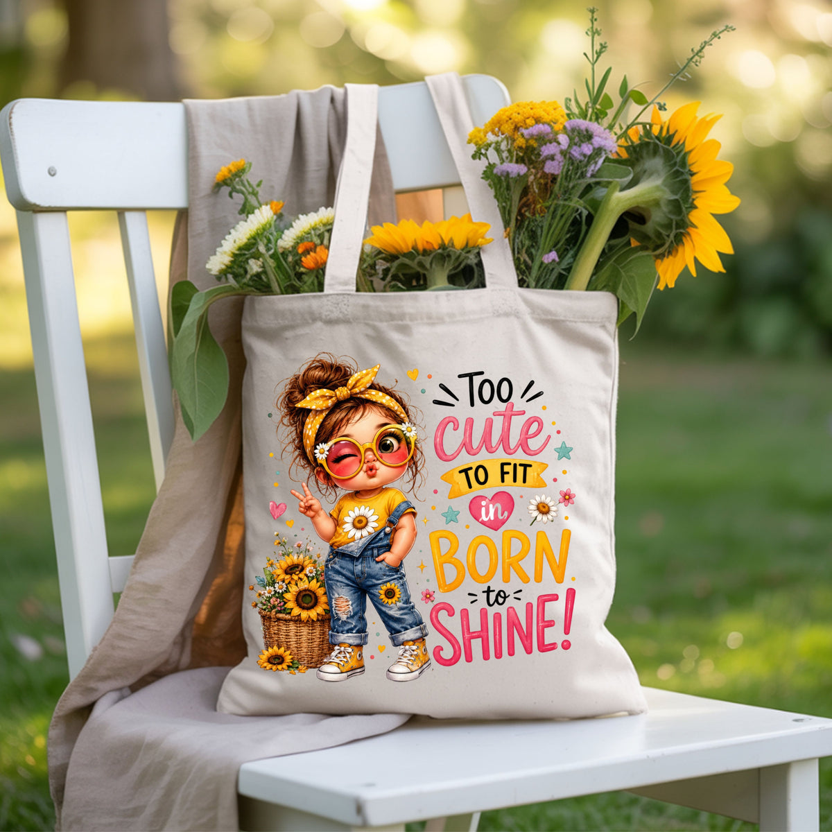 Too Cute to Fit In Born to Shine Little Girl T-Shirt, Sunflower Headband Tee
